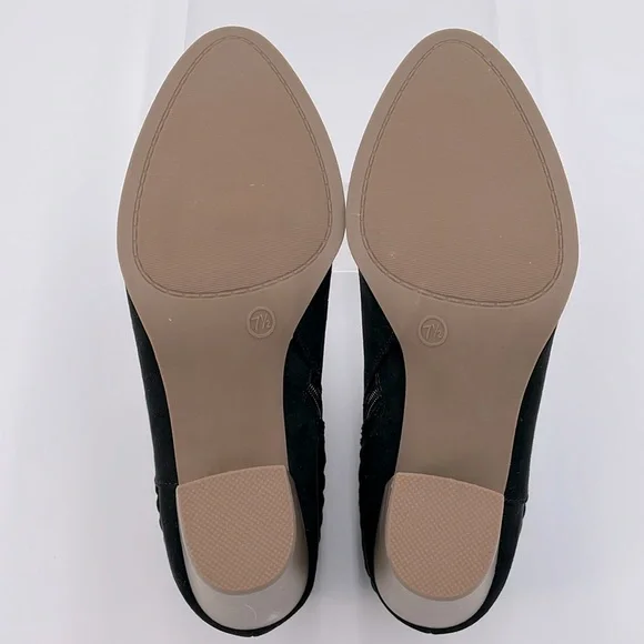 SM New York Barbie Black Suede Boots Braided Accent Ankle Boot 3” Heel - 7.5 - Picture 8 of 14